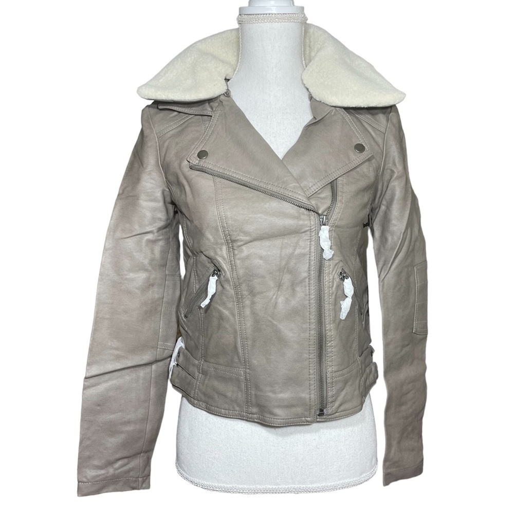 Leather Shearling Moto Jacket NEW Asymmetrical Buckles Biker Edgy